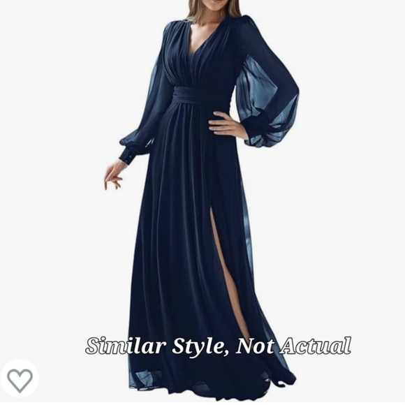 Navy Blue Chiffon Formal Dress, Wedding, Prom, Bridesmaid, Party, Evening, Opera - Picture 2 of 16